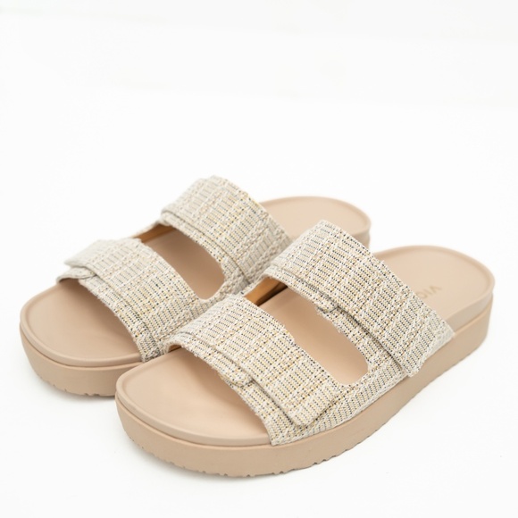 Vionic -  Riviera Canvas Cream Gold Slide Sandals Size 10W - Picture 9 of 13